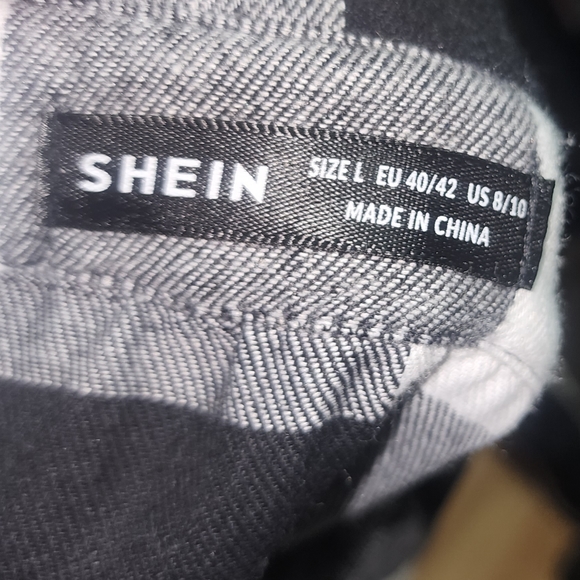 SHEIN Black and White Plaid Flannel Shirt L - Picture 3 of 12